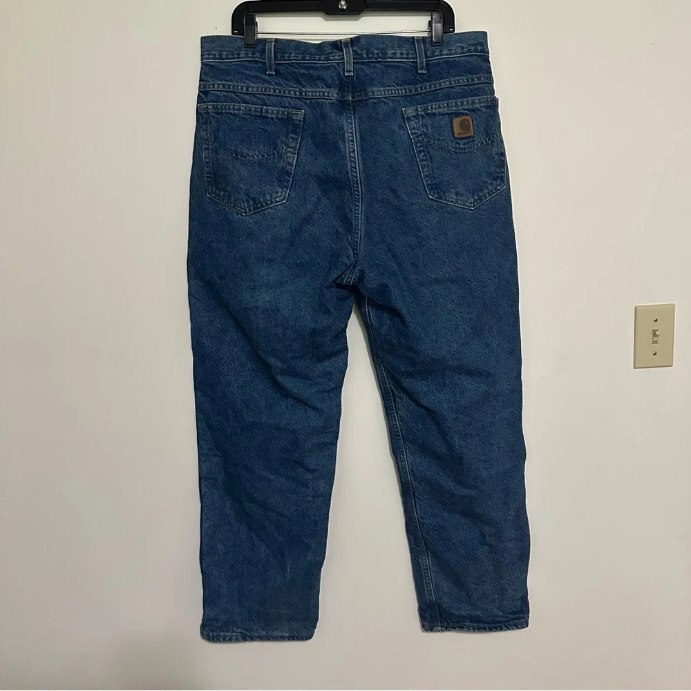 Carhartt‎ Flannel Lined Blue Jeans Mens 38x30 Regular Fit Blue Plaid Lining